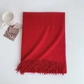 Detail of red faux cashmere scarf featuring soft texture and stylish tassel edges - 185x70cm / Red