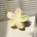 Elegant plumeria hair claw clip with colorful iridescent pearl finish for women - Flower-3 (Iridescent Pearl White)