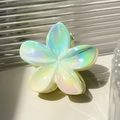 Iridescent plumeria flower hair claw clip with rainbow metallic finish for women - Flower-4 (Aurora Iridescent Blue)