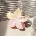 Iridescent pink and yellow plumeria flower hair claw clip with a pearlescent finish - Flower-5 (Iridescent Pink Yellow Intertwined)