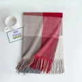 Dettaglio sciarpa a quadri arcobaleno con nappe, trama effetto cashmere per l'inverno - Grigio Rosso