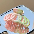 Elegant large gradient pink and green chain-style hair claw clip with pearlescent finish - Twist-1 (Iridescent Pink Green Chain)