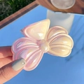 Pearlescent white bow hair claw clip with iridescent finish for half-up hairstyles - Bow-1 (Iridescent Pearl White Bow)