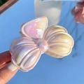 Iridescent white ribbon bow hair claw clip with pearlescent finish for women - Bow-2 (Aurora Iridescent Bow)