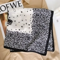 Detail of herringbone printed square scarf with floral pattern and female silhouette - Black and White Floral Portrait Style (RZW068-1)