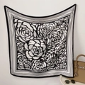 Pañuelo de seda clásico de 90 cm con estampado de camelia en blanco y negro y borde lineal - Blanco / 90*90cm