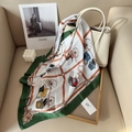 Classic retro square silk scarf with horse carriage pattern on white leather handbag - Green
