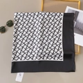 Classic black and white geometric pattern twill silk scarf with elegant V-shaped print - 90x90cm / White