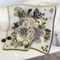 Vierkante katoenen sjaal in saliegroen met vintage bloemenprints van pioenen en bloemen - 68*68cm / Lotusroze Paars (68RZW66-4)