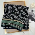 Elegant black square scarf with geometric print and retro green pattern border - Green (68RZW96-1) / 68*68cm
