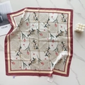 Detail of floral silk scarf with pink tulips on marble surface and luxury props - Cream Red Edge Floral (58FJ92-2)