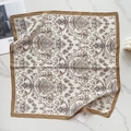 Detail of silk-texture square scarf with baroque patterns and dark brown border - Cream Brown Edge Baroque (58FJ93-3)