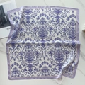 Detail of lavender Baroque damascus pattern on silk-like satin square scarf with border - Light Purple Baroque (58FJ93-1)