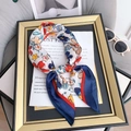 Elegant floral silk-feel neckerchief with ivory base and vibrant prints for women - 70cmx70cm / Dark Blue
