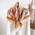 Silk square scarf with equestrian patterns featuring horses and reins in orange and cream - Orange White (Equestrian Horse)