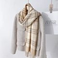 Geruite sjaal met kwastjes in beige en bruin, dikke winter pashmina voor dames - 180cmx65cm / Warm Oranje