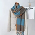 Classic blue and orange plaid cashmere scarf with tassel fringe on beige coat - 60*180cm / Vibrant Orange Blue