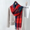 Sciarpa a quadri rossi e blu in stile britannico con frange per l'inverno - Rosso rosa