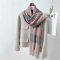 British style grey and pink plaid cashmere scarf with soft fringes for couples - Dusty Pink