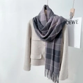 British style grey and purple plaid cashmere scarf with soft tassels for winter outfits - Taro Purple
