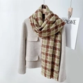 Brown and green retro plaid scarf with fringes and oatmeal woolen coat combination - 65*200cm / Light Brown