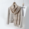 Elegante beige en witte geruite kasjmier-stijl sjaal met klassieke franjes voor de winter - 68*180+20cm / Khaki