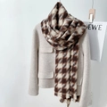 Classic brown and beige houndstooth scarf with fringe detail for autumn and winter - 65*200cm / Light Yellow