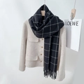 Winter outfit featuring a black and white plaid fringed scarf and cream tweed jacket - 65*170cm / Deep Black