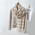 Sciarpa classica a quadri beige, grigia e arancione con nappe per l'autunno e inverno - 65*170cm / Nudo