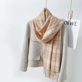Winter plaid cashmere-like scarf in orange and cream with fringes and wool coat - 68*180+20cm / Coral