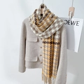 Houndstooth tassel scarf in beige and ginger yellow paired with wool blend jacket - Wheat