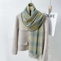 Classic plaid scarf in yellow and green cashmere-like fabric with elegant fringe - 68*180+20cm / Matcha Green