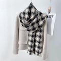 Classic black and white houndstooth cashmere-feel winter scarf with tassels - 65*200cm / Off White