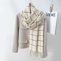 Classic beige checkered fringe scarf in faux cashmere for a warm autumn and winter style - 65*170cm / Off White
