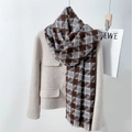 Classic plaid houndstooth winter scarf in brown and grey with soft fringe details - 65*200cm / Light Blue