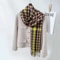 Classic houndstooth scarf with green brown yellow patterns and delicate tassels - Matcha Green