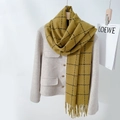 Winter checkered scarf in ginger yellow with black stripes and elegant fringes - 65*170cm / Pale Yellow