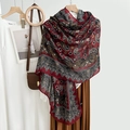 Eleganter Vintage-Schal mit Paisley-Muster in Burgunderrot aus Baumwoll-Leinen-Mix - Rot / 180*85