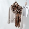 Houndstooth check wool scarf in brown and green with stylish fringe details - Maroon