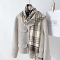 Klassieke geruite sjaal met franjes in koffie en beige met een warme wollen jas - 180cmx65cm / Bruin