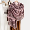 Elegant mauve pink paisley cotton linen shawl for women featuring ethnic geometric patterns - Pink / 180*85