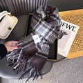Blue and brown plaid tassel scarf in a soft wool blend, vintage preppy style for winter - Extended Version / Blue Plaid