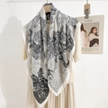 Elegante zwart-witte vierkante sjaal met tropisch palm- en luipaardmotief voor dames - Eén maat / Grijs Zwart (90RZW01-4)