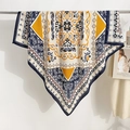 Vintage bohemien vierkante sjaal met paisley-patroon en gembergele bloemenprint - Eén maat / Blauw