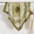 Foulard vintage in seta verde oliva e crema con stampa floreale su supporto - Foulard Quadrato a Spina di Pesce (90RZW08) / Verde
