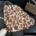 Classic leopard print shawl in beige and brown, thick cashmere-like warm winter scarf - White Base Brown