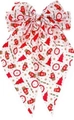Weihnachtliche Haarschleife in Weiß mit roten Motiven und Merry Christmas Aufdruck - Schneeflocke Handschuh Stil (HJF113-A) / Weiß-Roter Druck