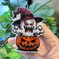 Pinza per capelli Halloween con cappello da strega glitterato e design di zucca - Stile Zucca Diavolo Fantasma