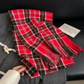Elegant red black and white plaid woven scarf with fringe tassels for winter warmth - 180cmx67cm / Red (J88-Red)
