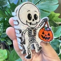 Pinza per capelli Halloween con scheletro e zucca e finitura perlata lucida - Stile Scheletro Zucca / Bianco